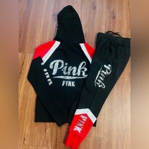 VS PINK COLOR BLOCK BLING HOODIE/ SWEATPANTS OUTFIT